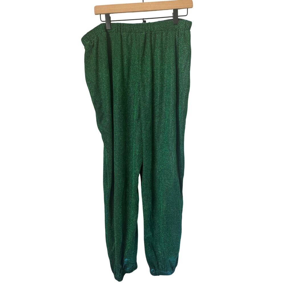 NWT Emerald Green Glitter Jogger Pants Elastic Waist Sparkle XL - Picture 2 of 12